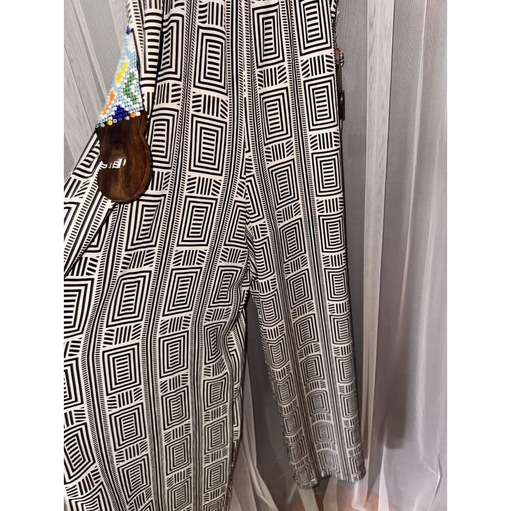 flying tomato Boho Maxi pants W/ Geometric Print & Beaded Belt - Sleeveless Spag - Picture 6 of 8